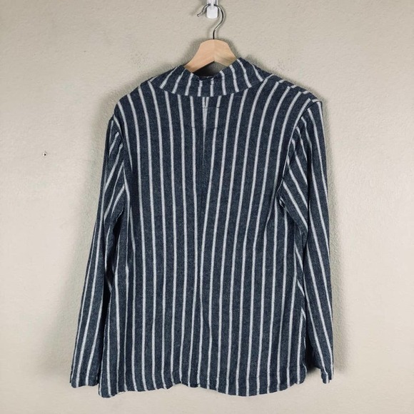 Sanctuary Blazer Jacket Blue White Stripe Linen Blend High Low Pockets Sz Large - Picture 2 of 15